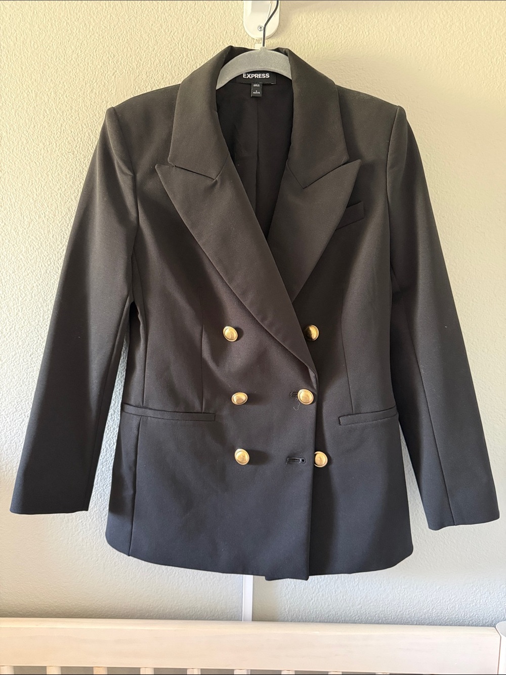 Express Black Double-Breasted Blazer with Gold Buttons